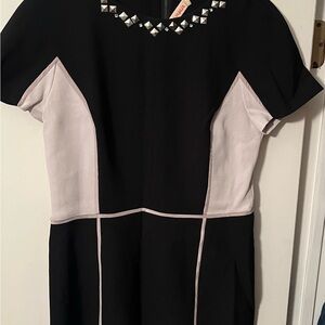 Rebecca Taylor Black and White Mini Dress with Studded Neckline